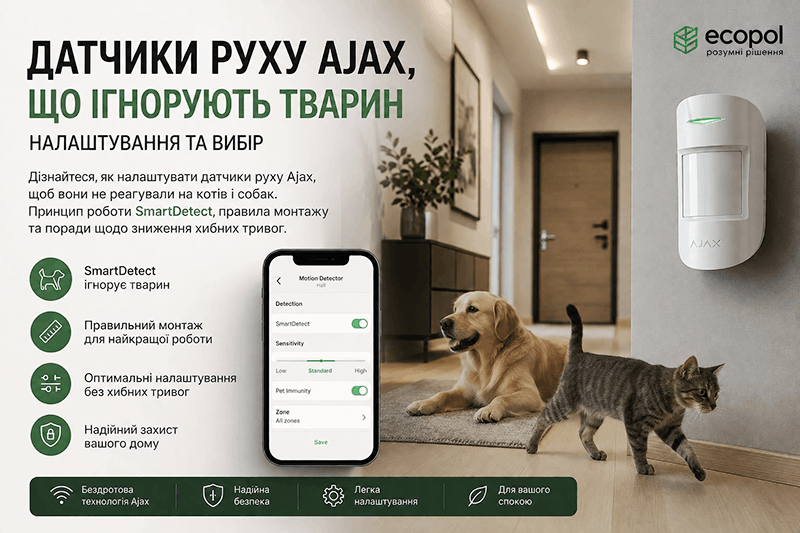 Датчики руху Ajax та домашні тварини: як налаштувати систему, щоб уникнути хибних тривог